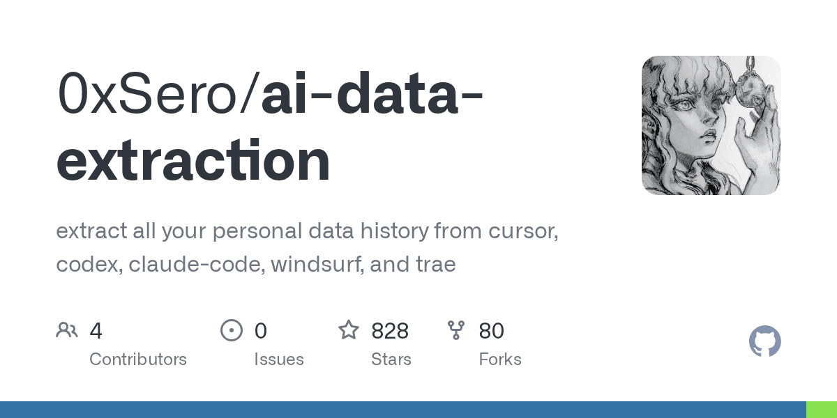 Extract all your personal data history from cursor, codex, claude-code, windsurf...