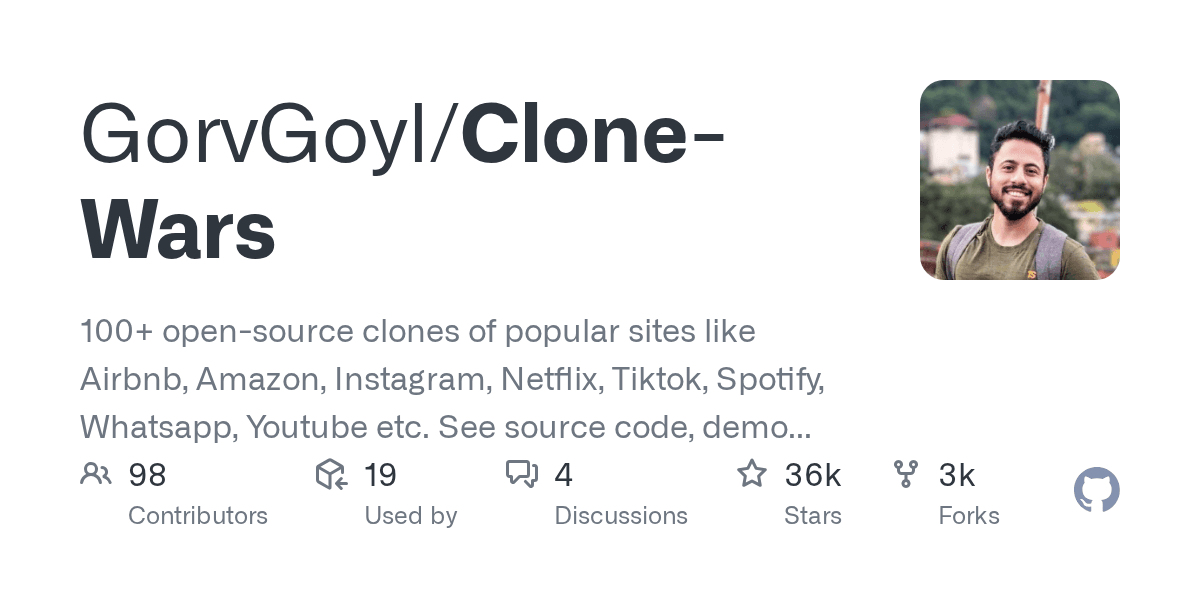 100+ open-source clones of Airbnb, Netflix, and Instagram in one repo.
