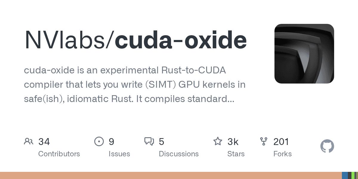 Write CUDA GPU kernels in pure Rust. No DSL. No bindings. Just Rust to PTX.
