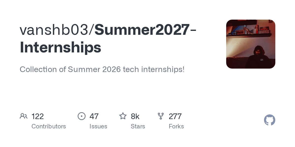 Summer 2026 tech internships, tracked collaboratively on GitHub