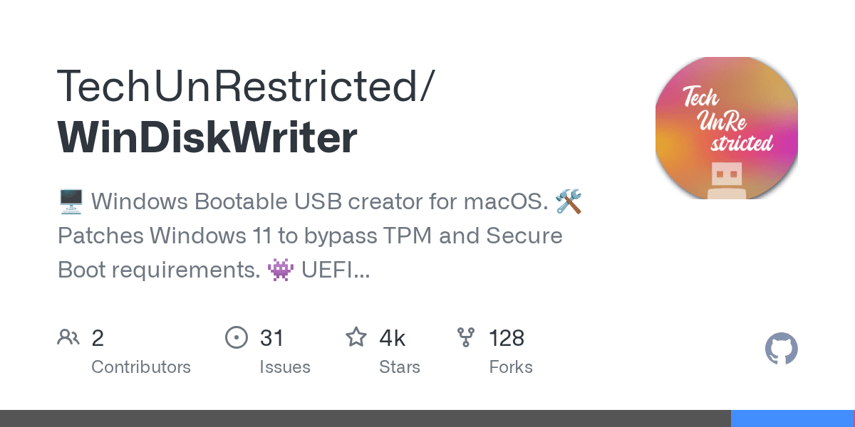 WinDiskWriter: Bootable Windows USB installer creator for macOS with UEFI and Le...