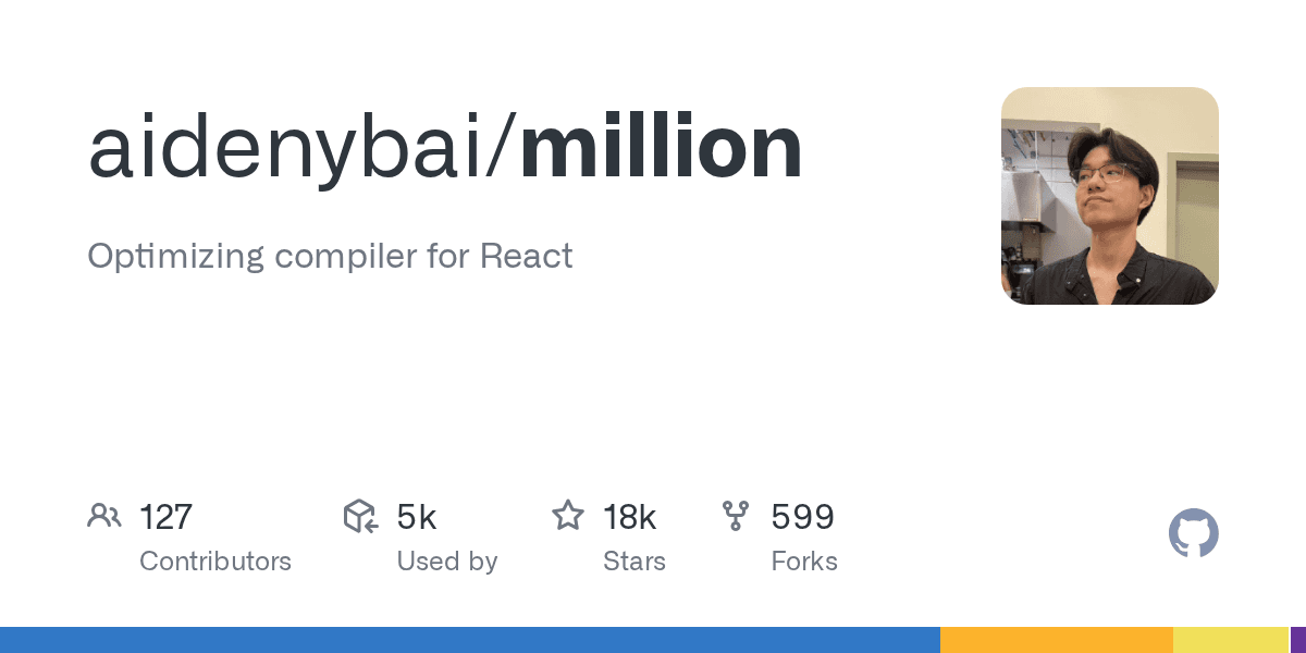 Million.js makes React components run up to 70% faster with an optimized virtual...