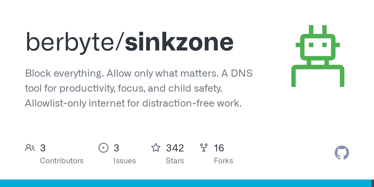 Sinkzone: Block-by-default DNS tool for deep focus, child-safety and productivit...