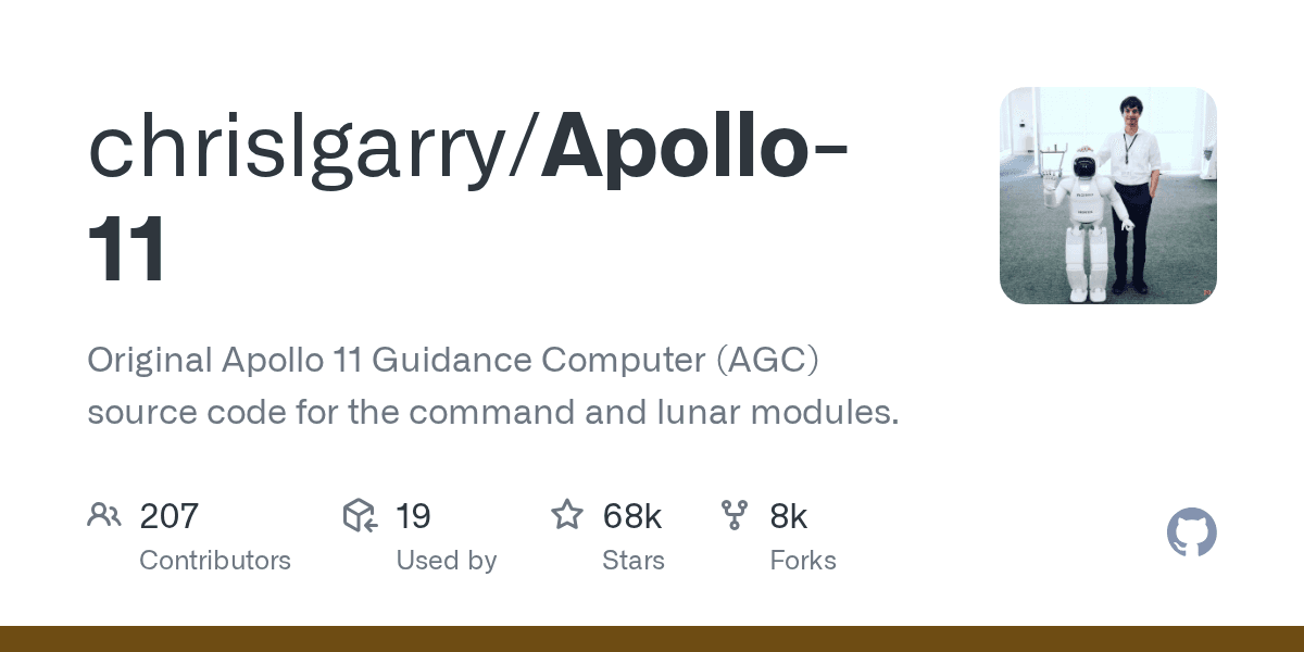 Original Apollo 11 Guidance Computer (AGC) source code for the command and lunar...