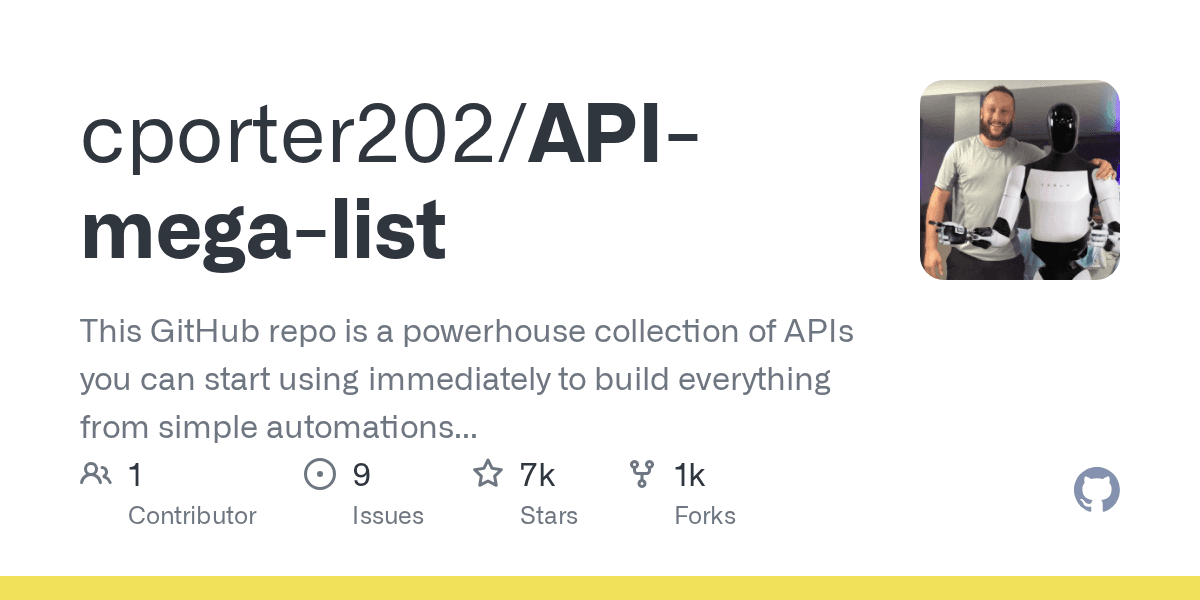 This GitHub repo is a powerhouse collection of APIs you can start using immediat...