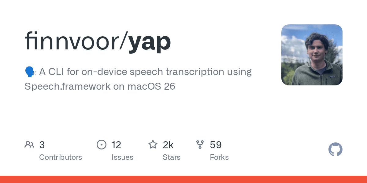 A CLI for on-device speech transcription using Speech.framework on macOS 26