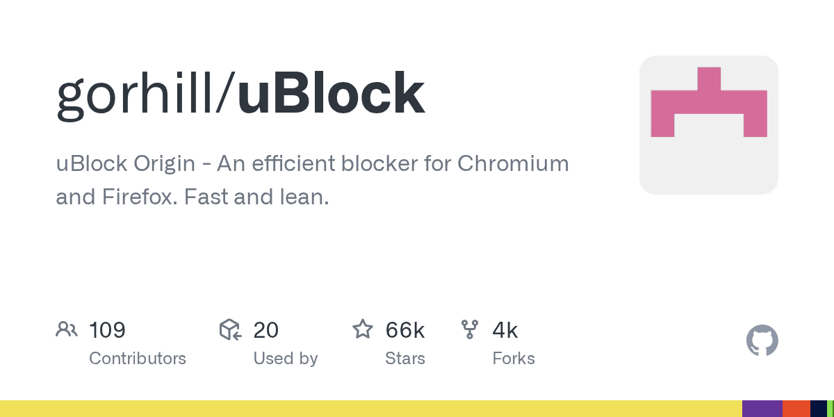 uBlock Origin - An efficient blocker for Chromium and Firefox. Fast and lean.