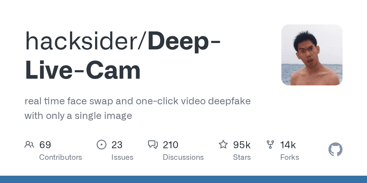 Real time face swap and one-click video deepfake with only a single image