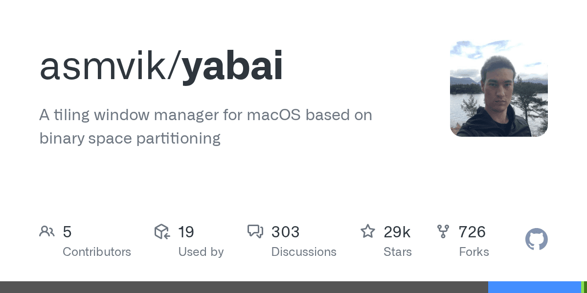 yabai extends macOS window management with a tiling BSP algorithm