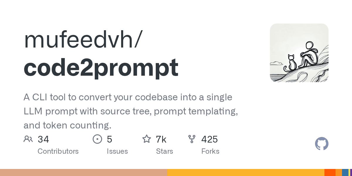 Codebase to LLM prompt, complete with file tree, templating, token count