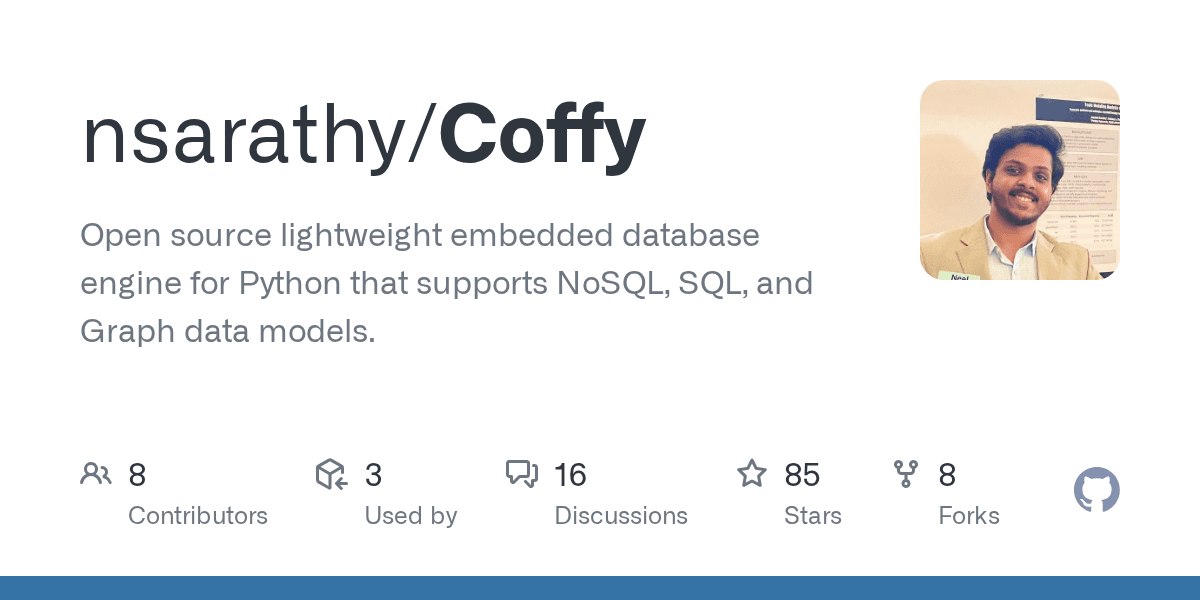 Open source lightweight embedded database engine for Python that supports NoSQL,...