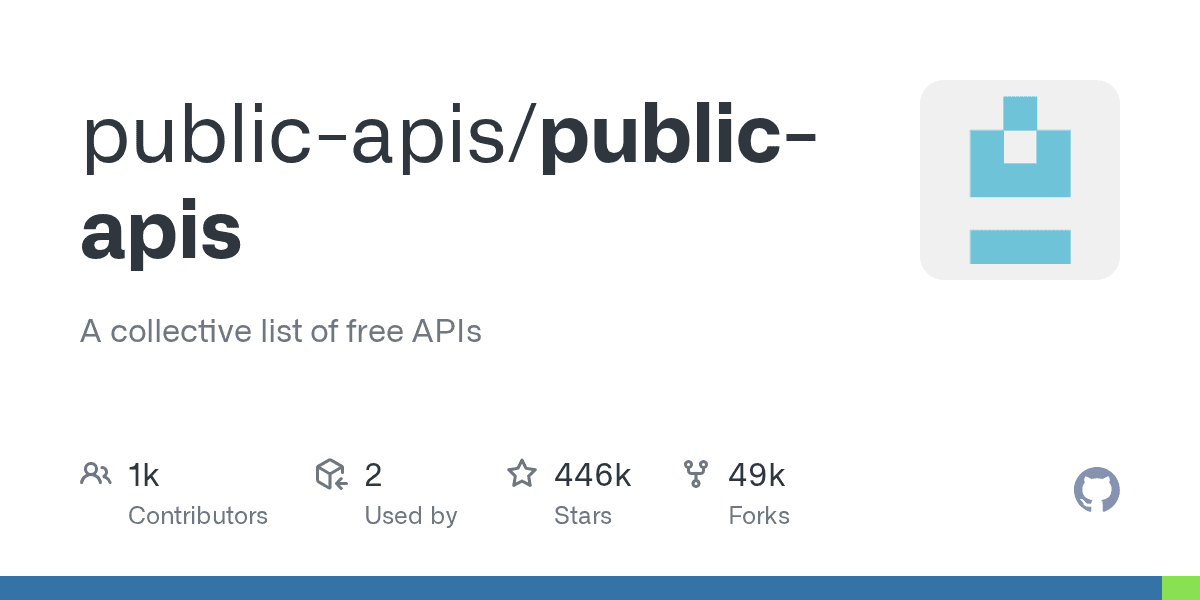 A GitHub repo with list of 1000s of free APIs.