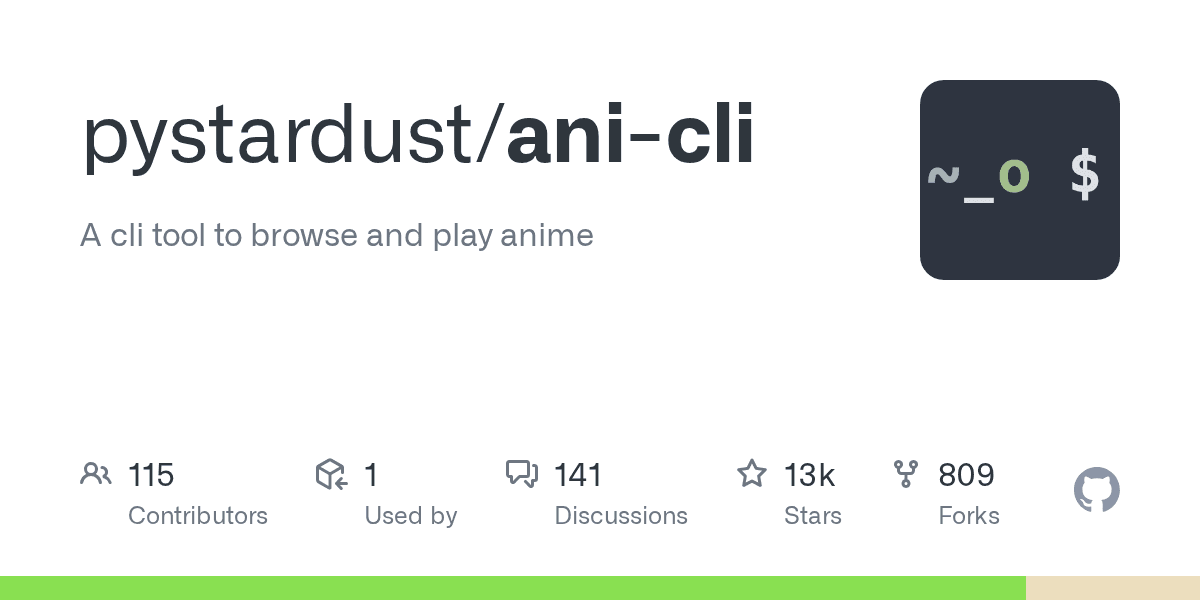The open-source CLI for browsing, playing, and downloading anime.