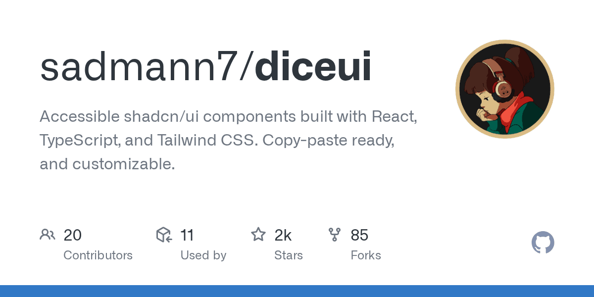 Accessible shadcn/ui components built with React, TypeScript, and Tailwind CSS. ...