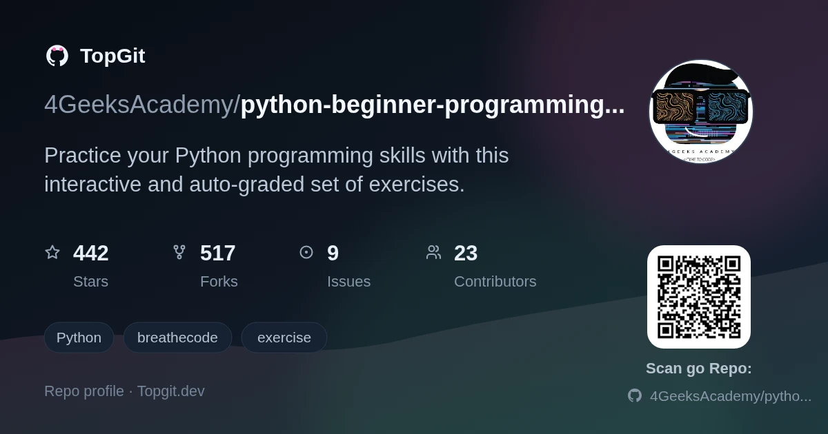 TopGit repo profile image for 4GeeksAcademy/python-beginner-programming-exercises