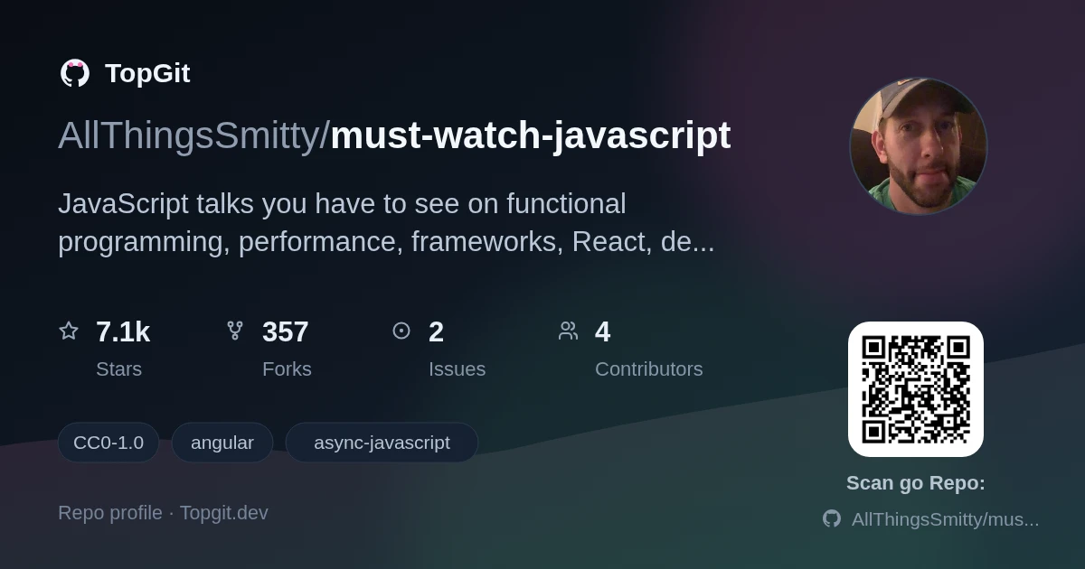 TopGit repo profile image for AllThingsSmitty/must-watch-javascript
