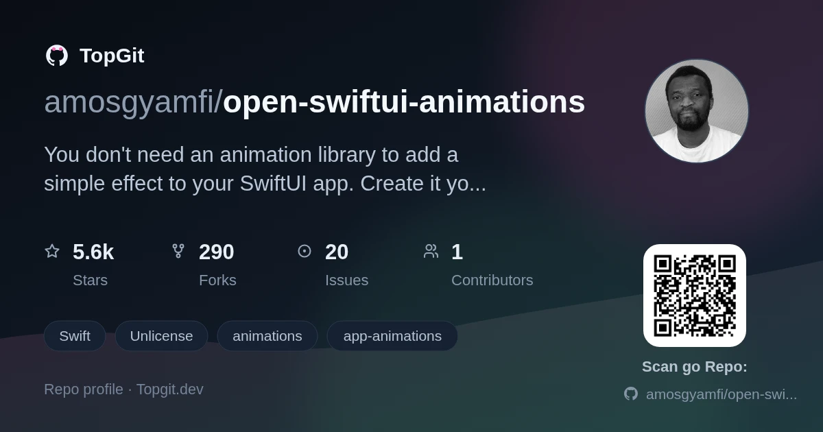 TopGit repo profile image for amosgyamfi/open-swiftui-animations