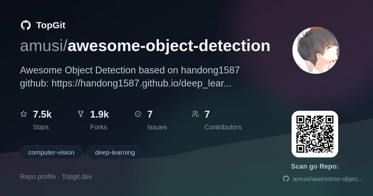 TopGit repo profile image for amusi/awesome-object-detection