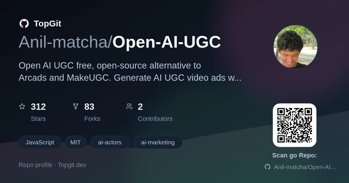 TopGit repo profile image for Anil-matcha/Open-AI-UGC