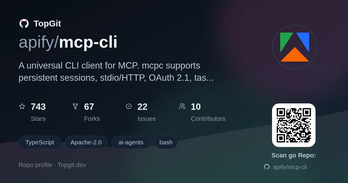 TopGit repo profile image for apify/mcp-cli
