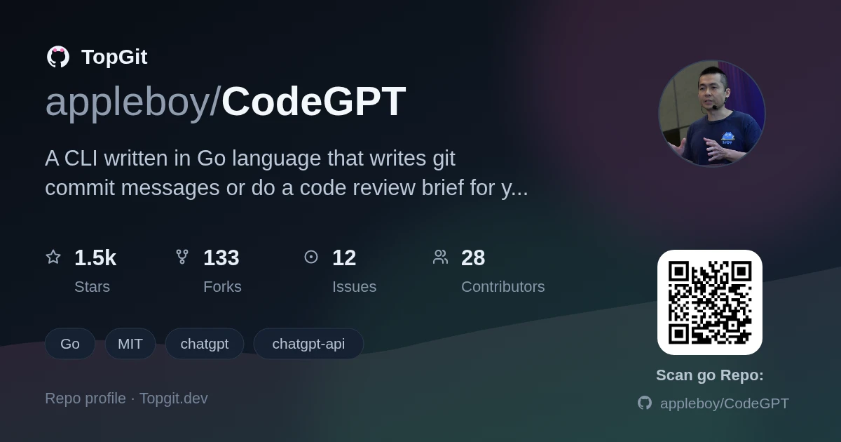 TopGit repo profile image for appleboy/CodeGPT