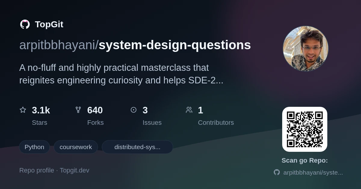TopGit repo profile image for arpitbbhayani/system-design-questions