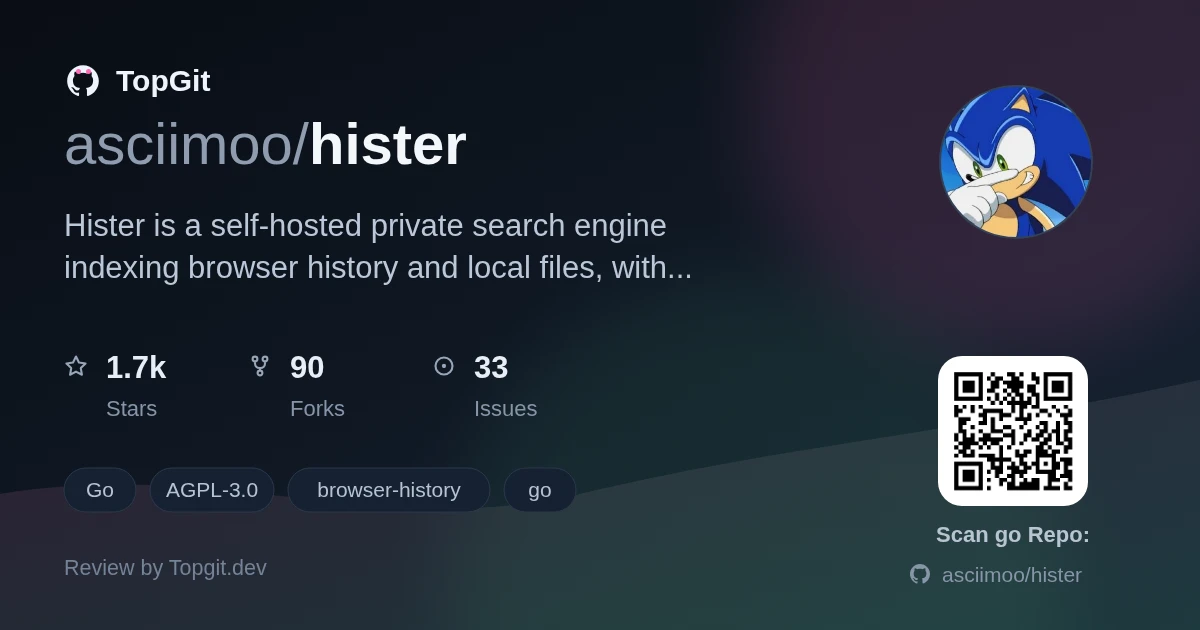 TopGit review image for asciimoo/hister