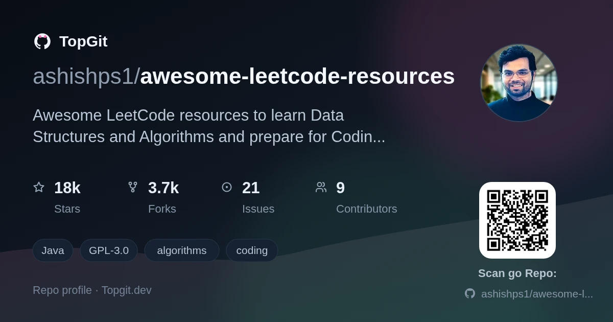 TopGit repo profile image for ashishps1/awesome-leetcode-resources