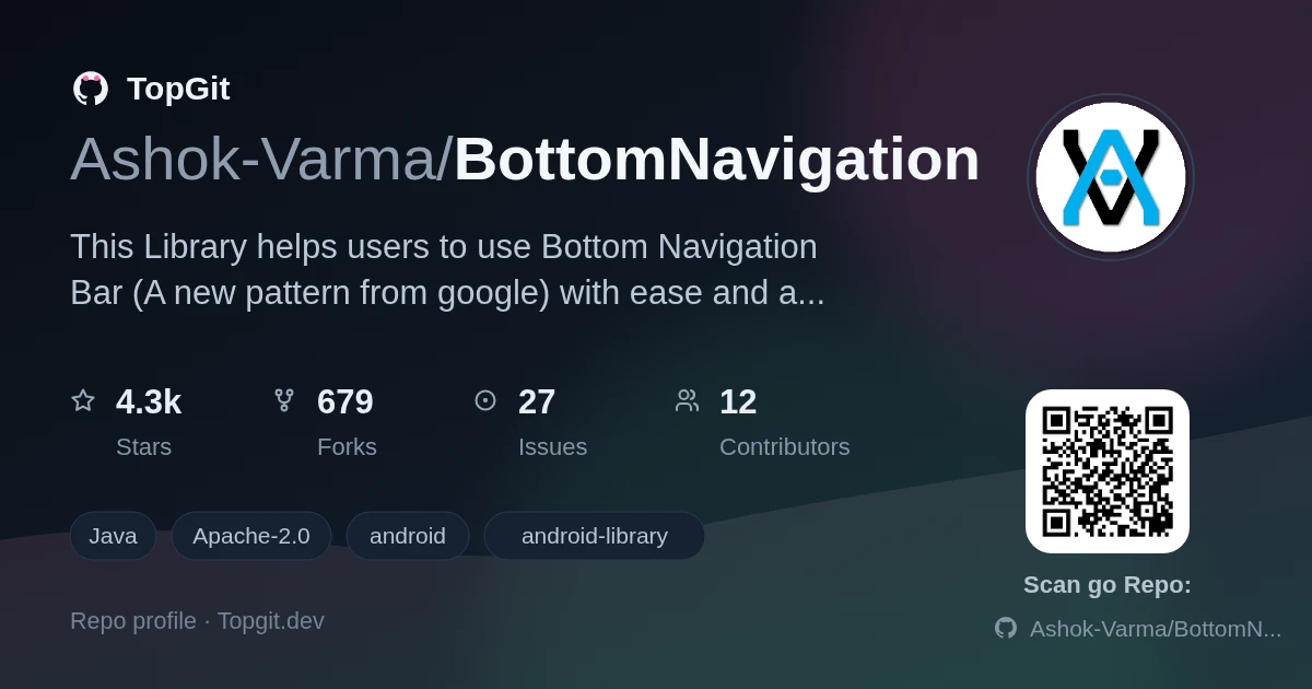 TopGit repo profile image for Ashok-Varma/BottomNavigation