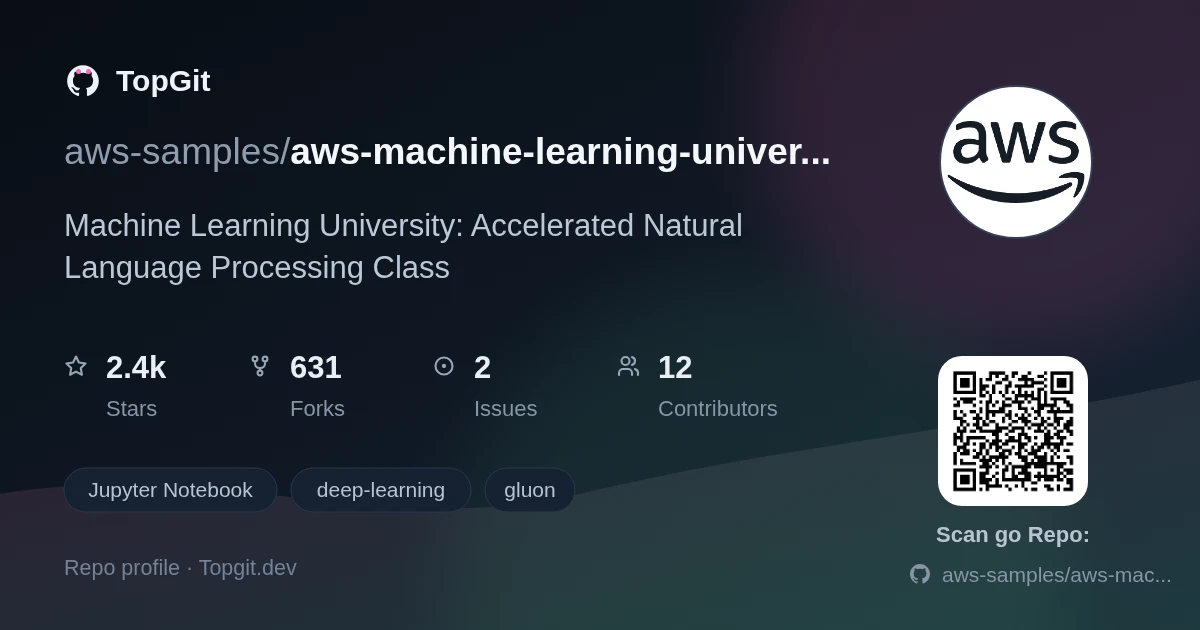TopGit repo profile image for aws-samples/aws-machine-learning-university-accelerated-nlp
