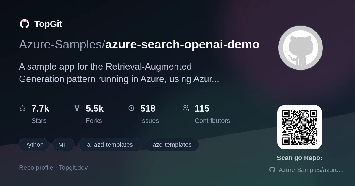 TopGit repo profile image for Azure-Samples/azure-search-openai-demo