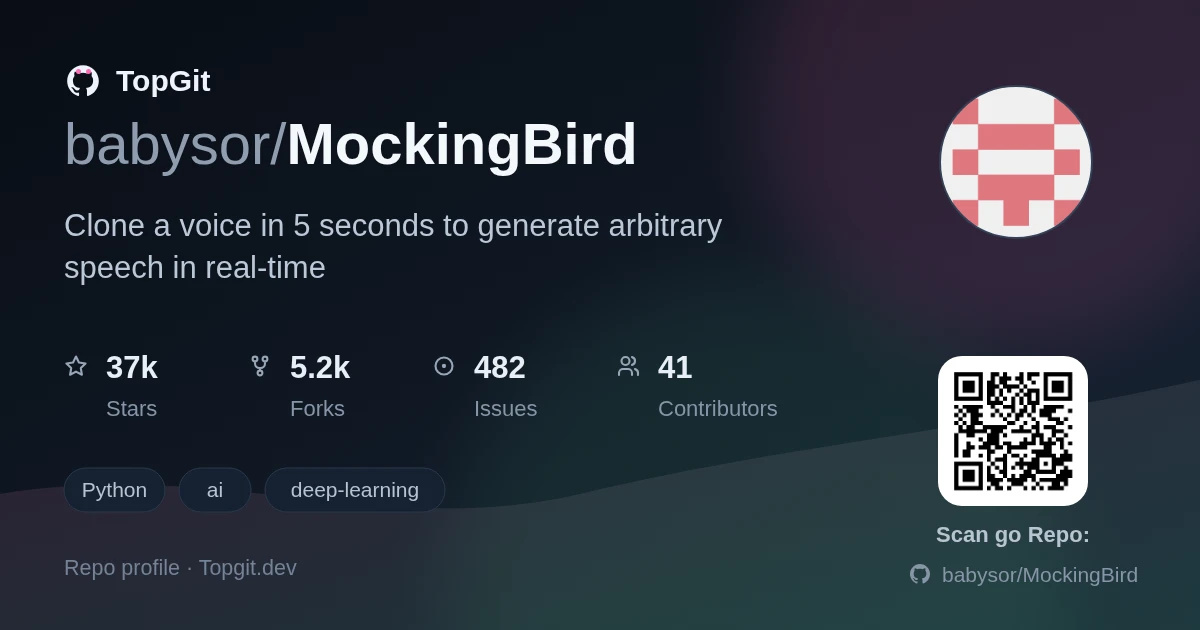 TopGit repo profile image for babysor/MockingBird