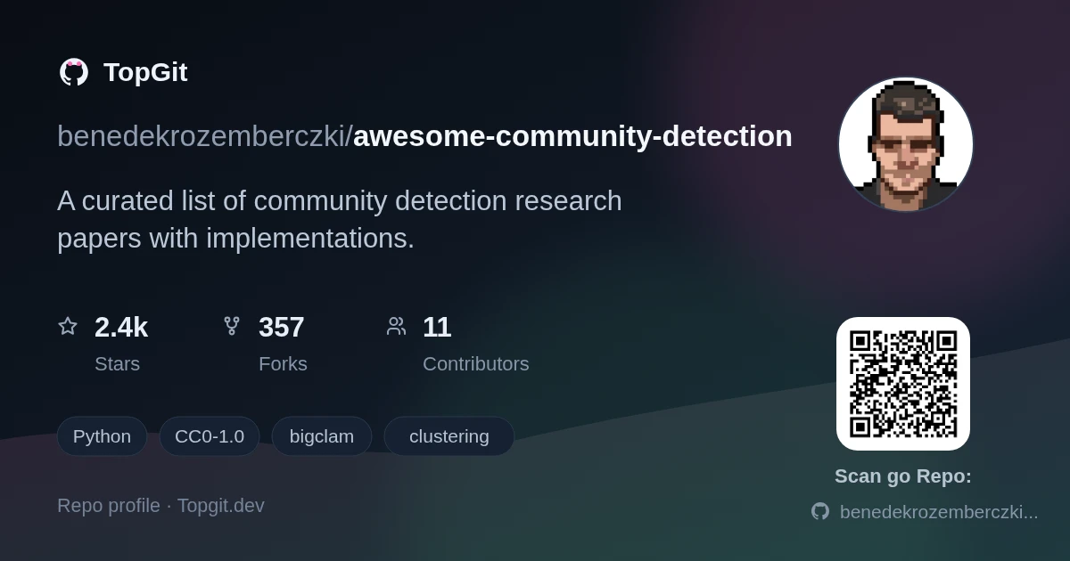 TopGit repo profile image for benedekrozemberczki/awesome-community-detection
