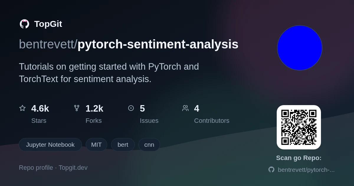 TopGit repo profile image for bentrevett/pytorch-sentiment-analysis