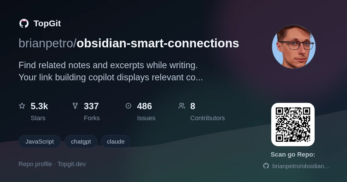 TopGit repo profile image for brianpetro/obsidian-smart-connections