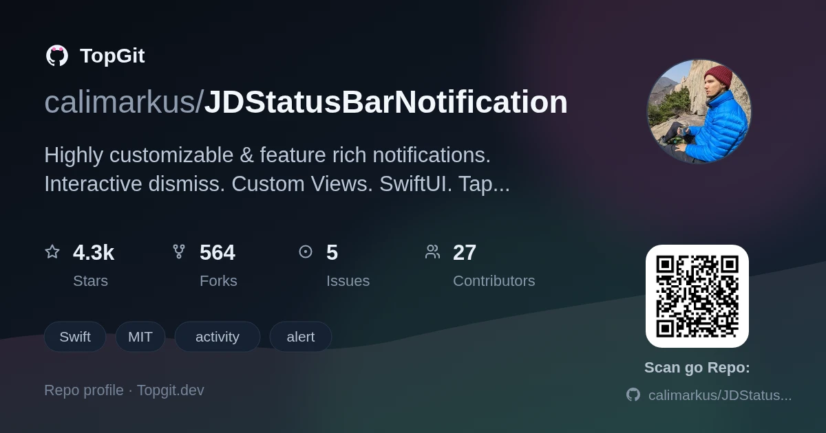 TopGit repo profile image for calimarkus/JDStatusBarNotification
