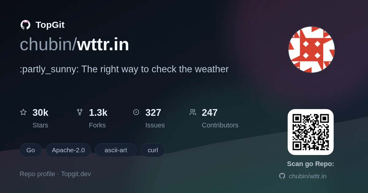 TopGit repo profile image for chubin/wttr.in