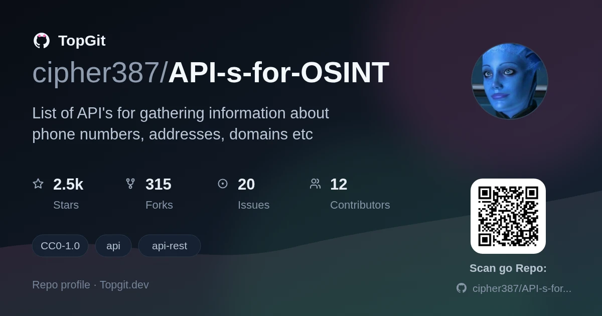 TopGit repo profile image for cipher387/API-s-for-OSINT