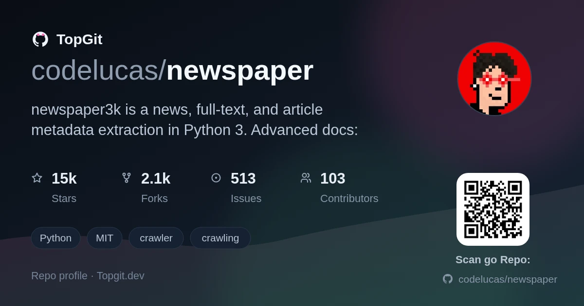 TopGit repo profile image for codelucas/newspaper