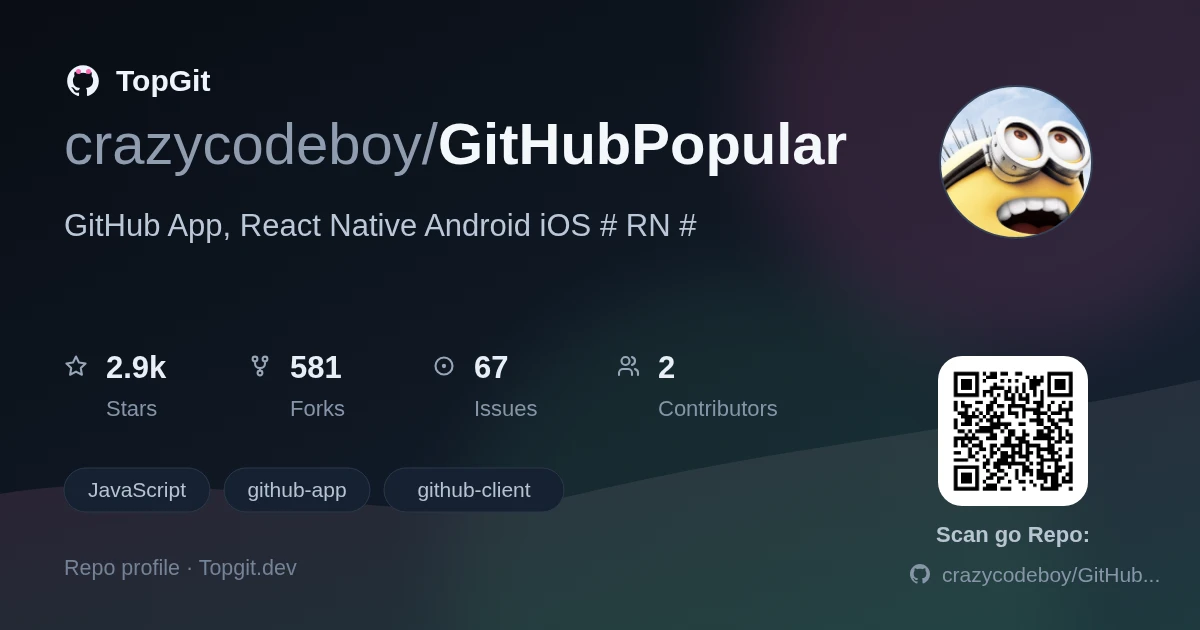 TopGit repo profile image for crazycodeboy/GitHubPopular