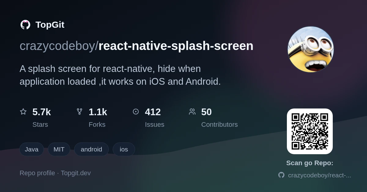 TopGit repo profile image for crazycodeboy/react-native-splash-screen