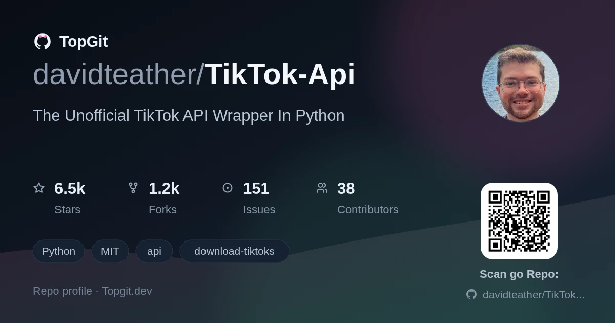 TopGit repo profile image for davidteather/TikTok-Api