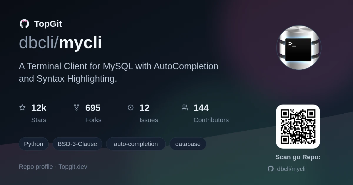 TopGit repo profile image for dbcli/mycli