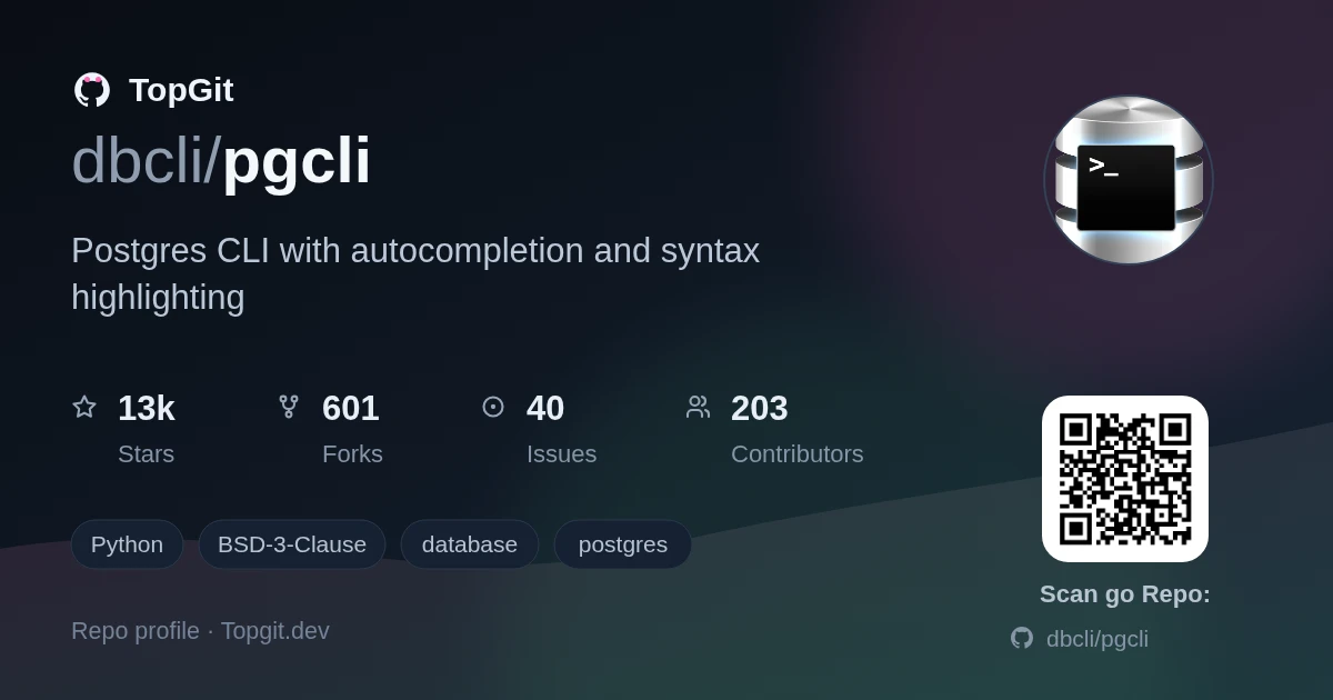 TopGit repo profile image for dbcli/pgcli
