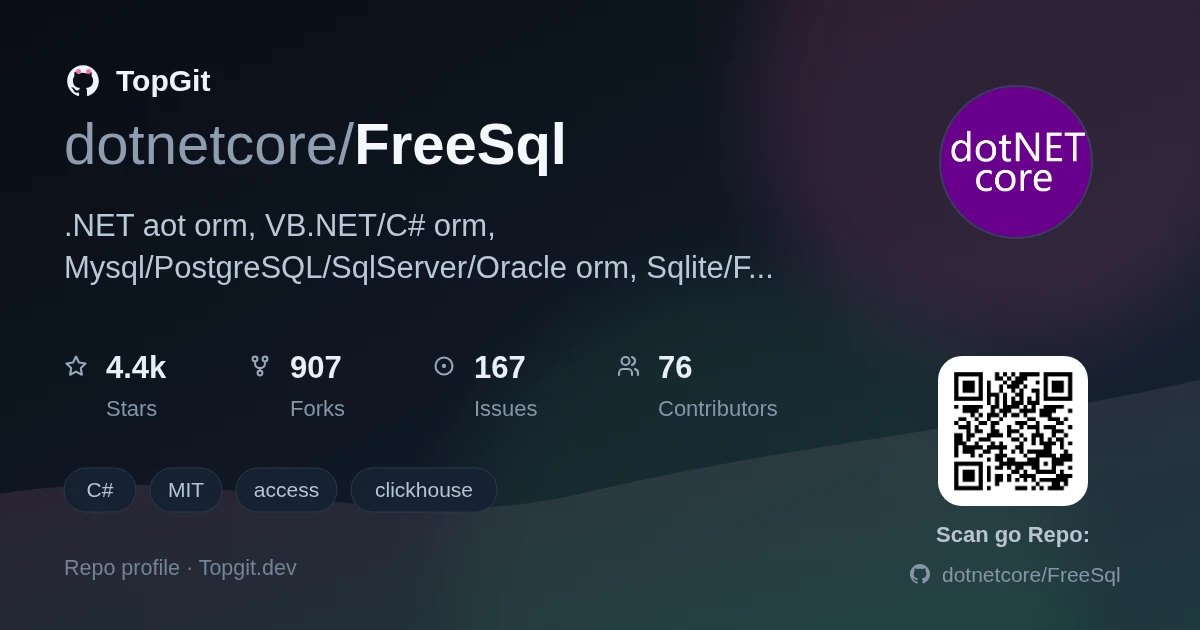 TopGit repo profile image for dotnetcore/FreeSql