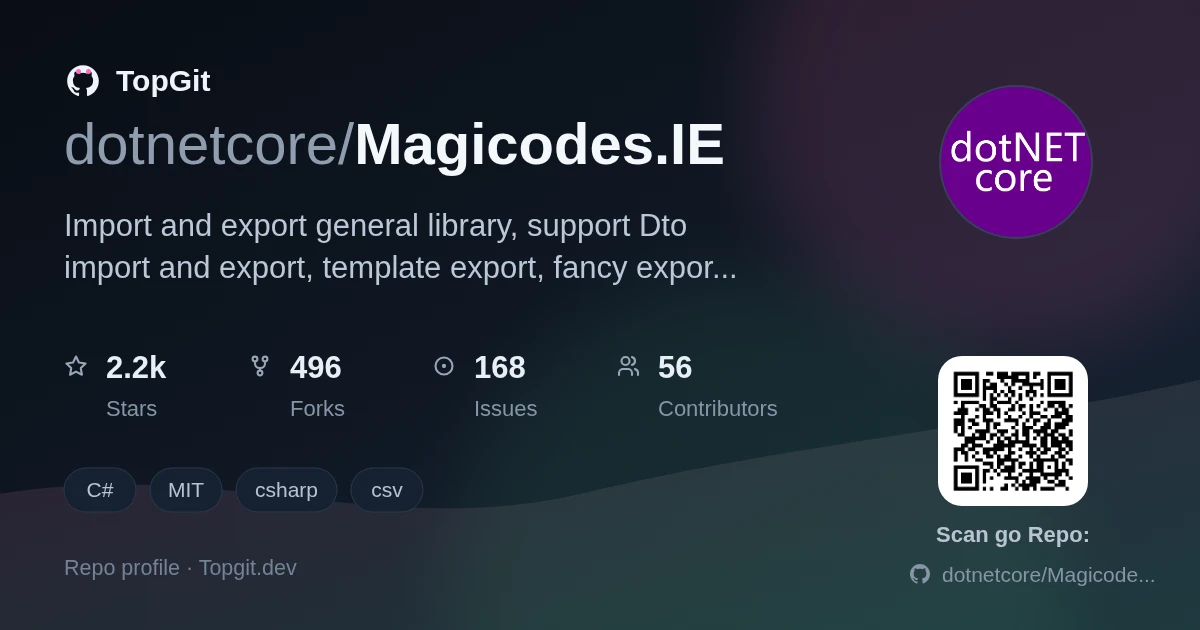 TopGit repo profile image for dotnetcore/Magicodes.IE