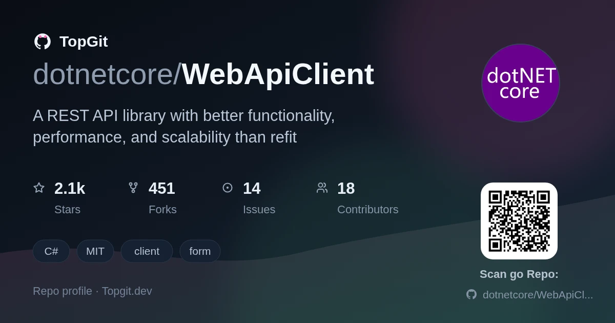 TopGit repo profile image for dotnetcore/WebApiClient