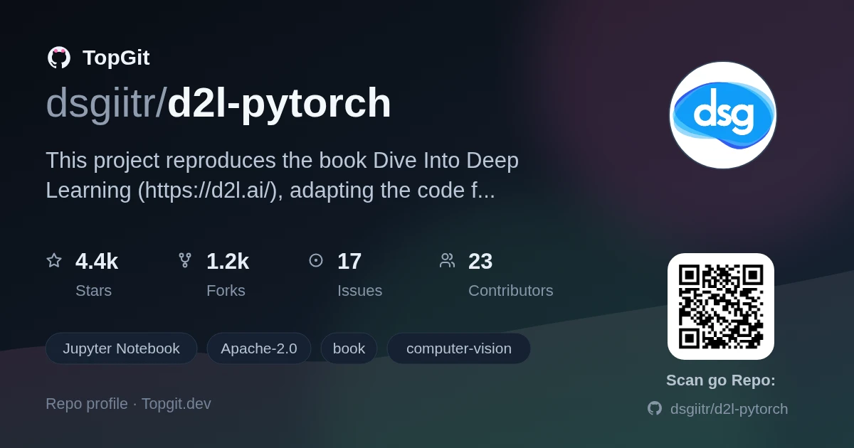 TopGit repo profile image for dsgiitr/d2l-pytorch