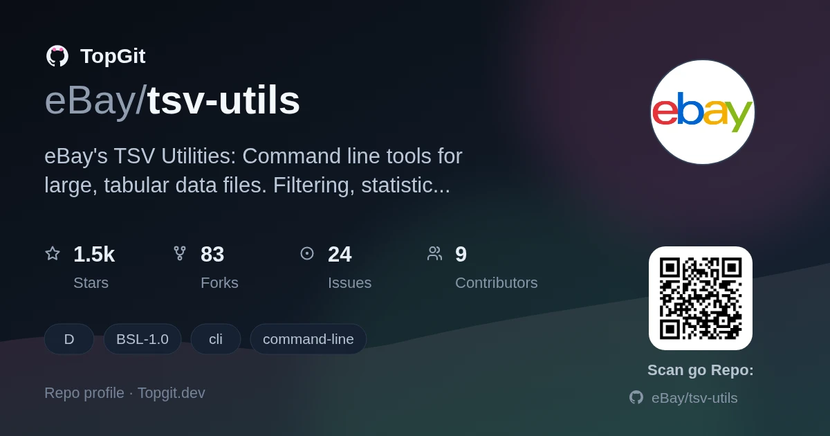 TopGit repo profile image for eBay/tsv-utils
