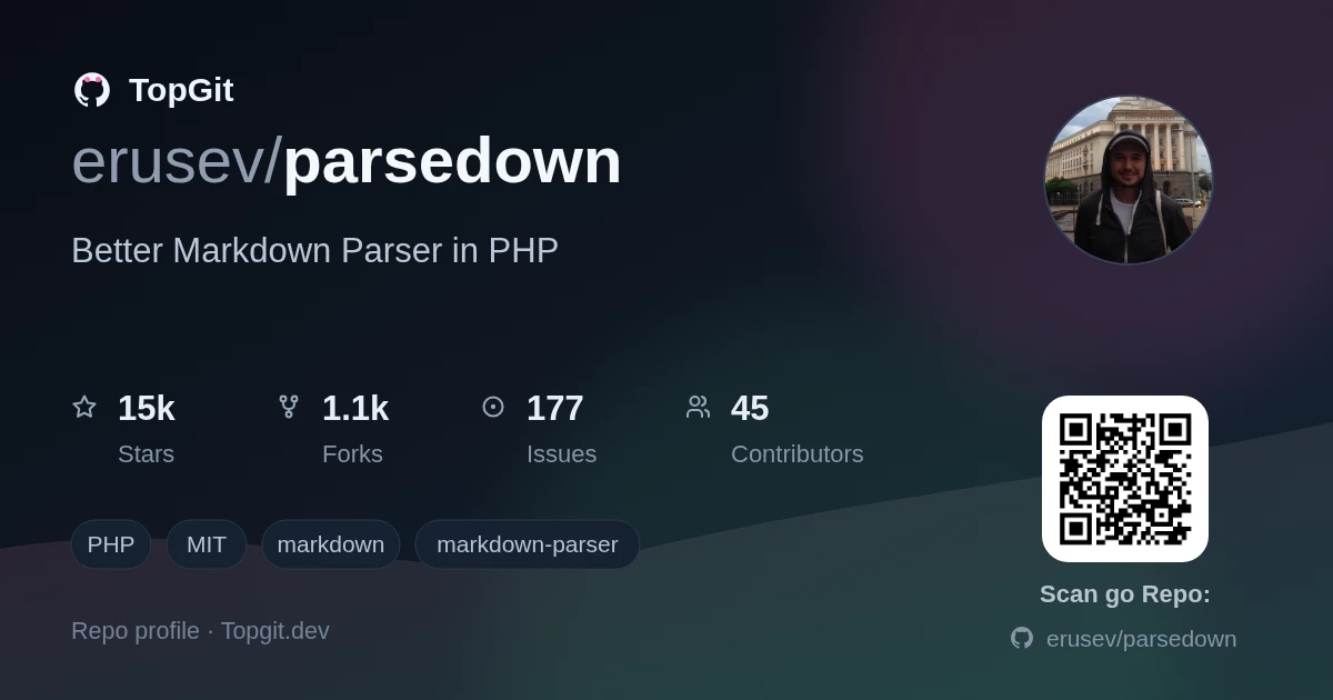 TopGit repo profile image for erusev/parsedown